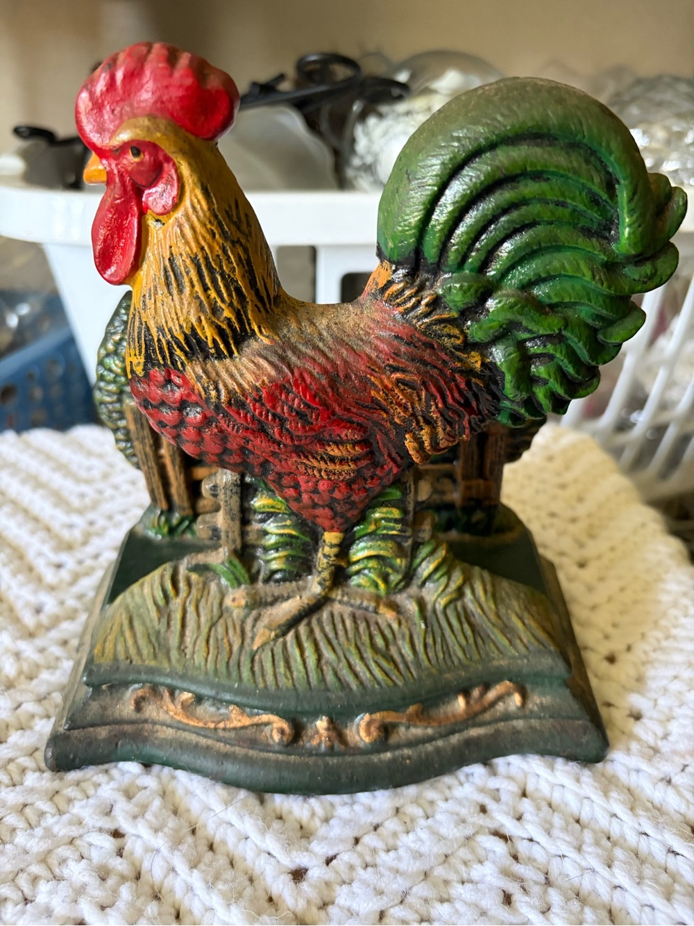 Vintage Style Cast Iron Rooster Napkin Holder or Doorstop- Multicolor